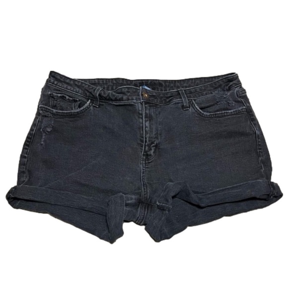 Arizona Jean Company Pants - Arizona Black Distressed Jean Shorts Cotton Spandex Rolled Hem Junior Size 17